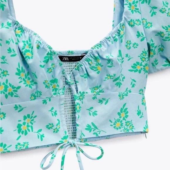 NWT Zara daisy floral linen blend crop top - Picture 2 of 3